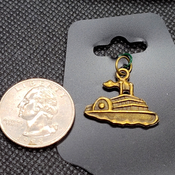 Antique Bronze Steamboat ship Charm Pendant New - Picture 3 of 4